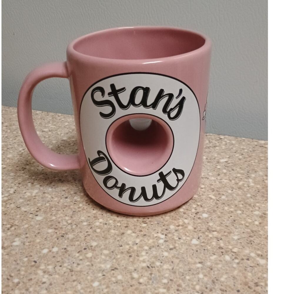 Preloved Stan's Donuts 10 oz  Coffee Mug- Doughnut Hole w/ Stan 's Logo 4" H